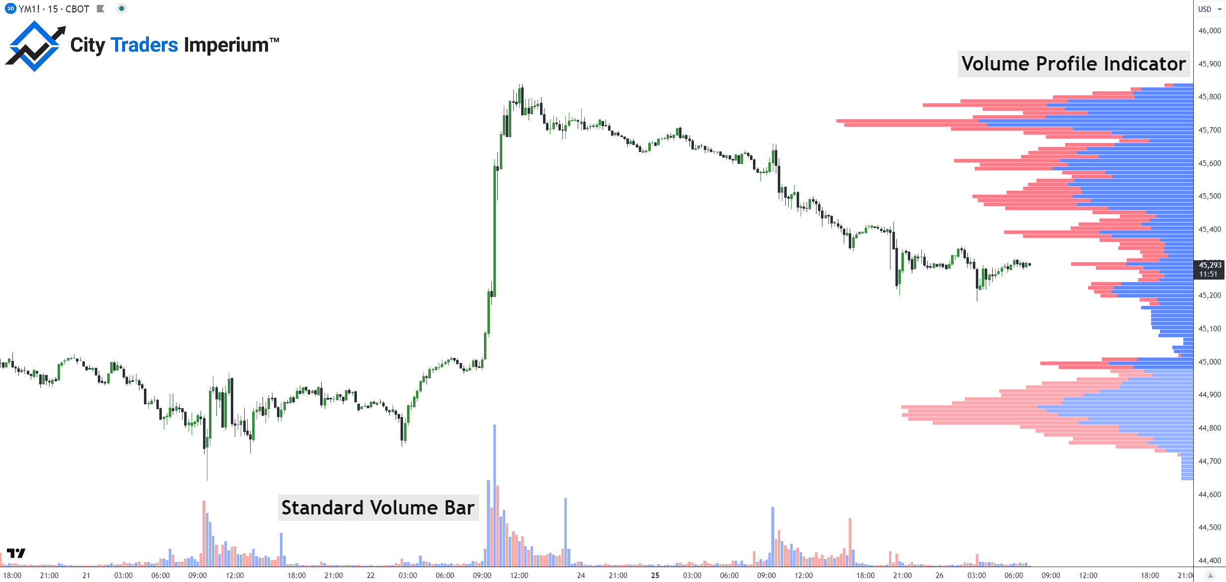Volume Profile Indicator vs. Standard Volume Bars