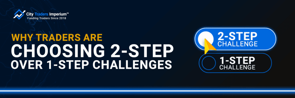 A banner illustration titled "Why Traders Are Choosing 2-Step Over 1-Step Challenges," graphically representing the article's comparison of the 2-Step vs 1-Step Challenge at City Traders Imperium.