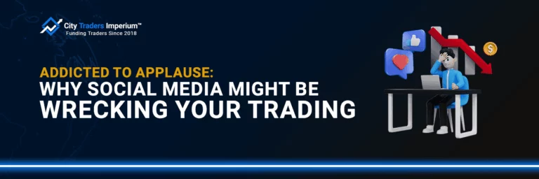 Stressed trader at a laptop surrounded by social media likes and a red falling chart, illustrating the risks of social media trading